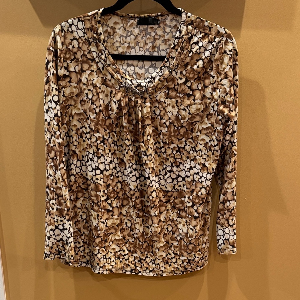 Women's Top Brown and Beige Long Sleeve Size XL